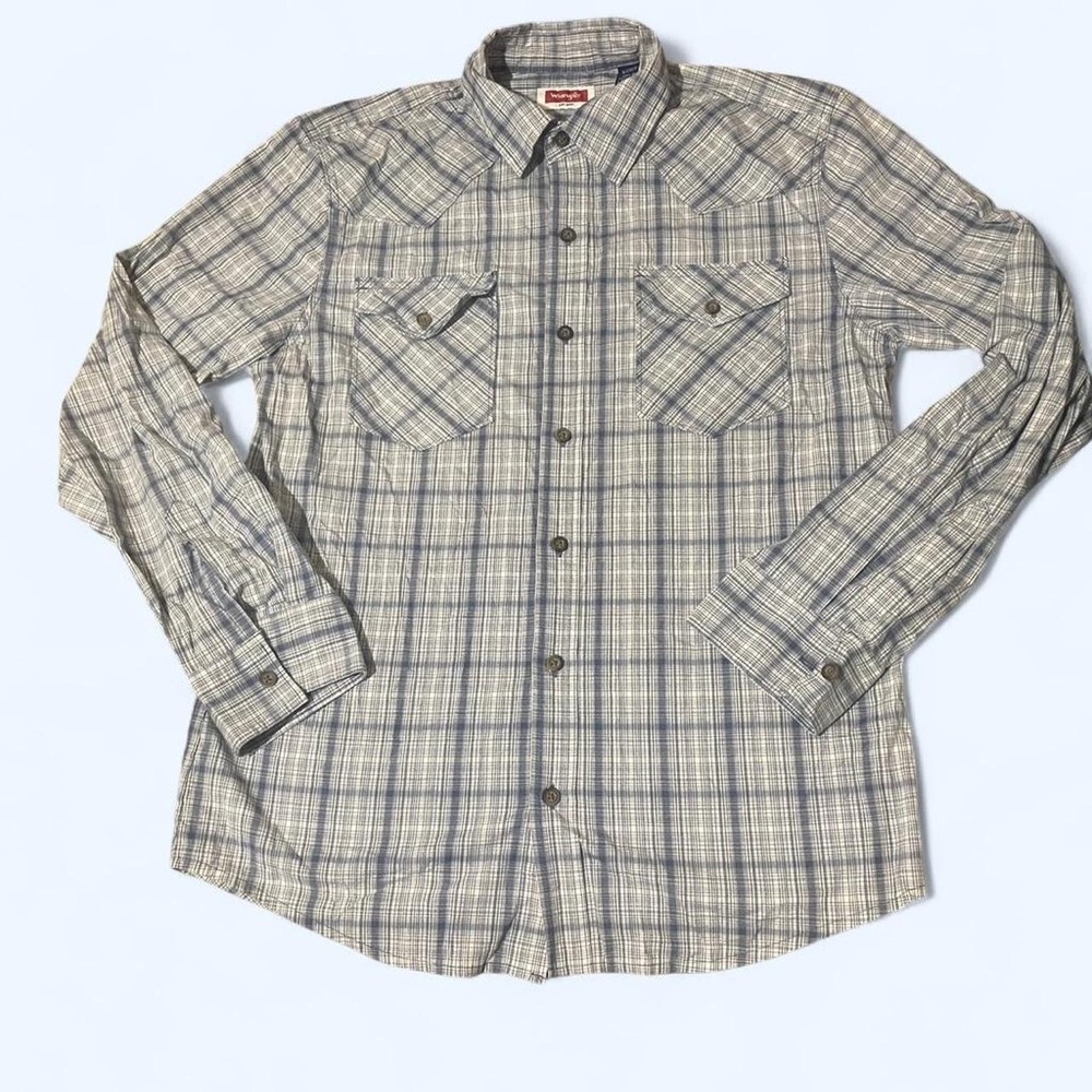 Wrangler Gray Plaid Casual Button Down Shirt